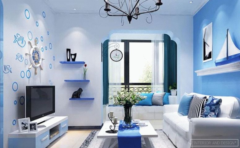 Culoare albastră în designul camerei de zi 1