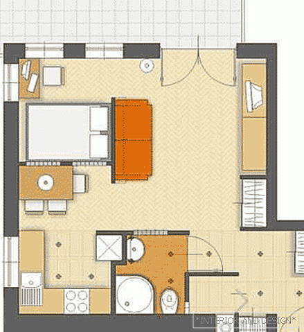 proiect de design de apartament cu o cameră 3