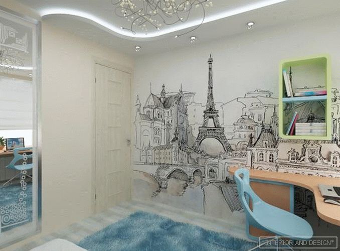 Fotografie a unei camere pentru o adolescentă în stilul Parisului